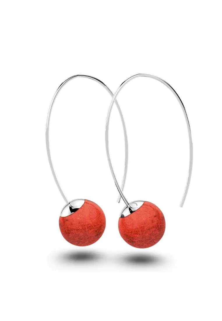 Red ball drop earrings online