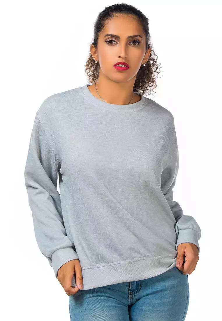 Knitted Long Sleeve Pullover Sweatshirt in Grey