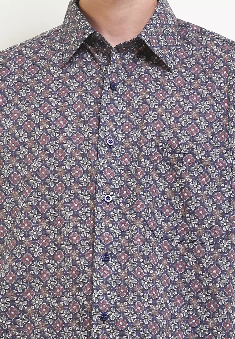 Kemeja Lengan Pendek Pierre Cardin Printed Rossel - Navy Regular Casual