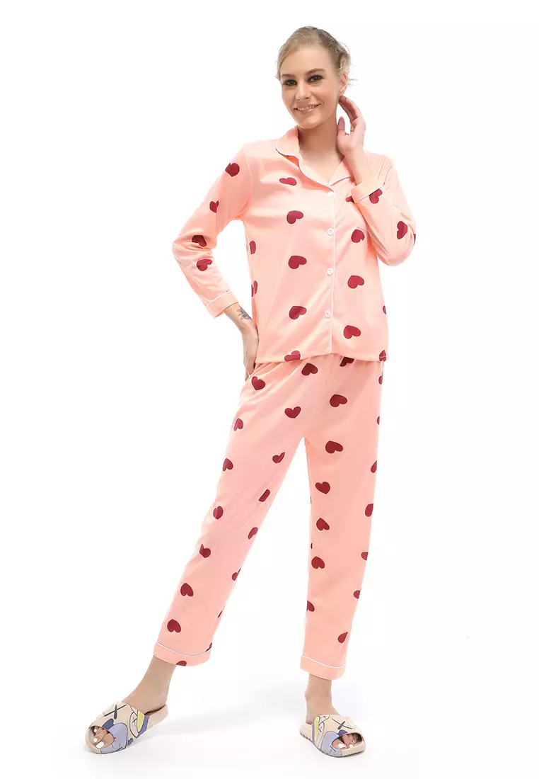 Vance Piyama Baju Tidur Wanita Sweet Heart One Set Material Polyester ORIGINAL - Pink