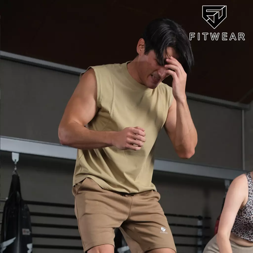 Fitwear Muscle Tee Olahraga Pria Fitwear ZAYAN COTTON ROUND NECKLINE - KHAKI