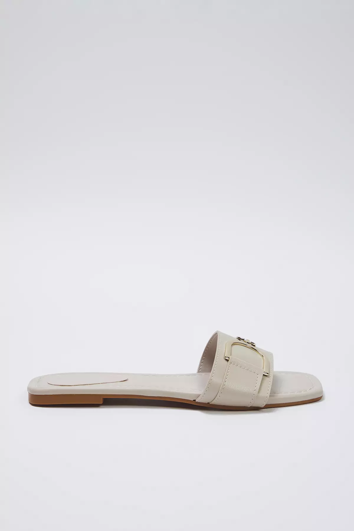 Beige Metal Accessory Detailed Women's Slippers Takss25Te00015