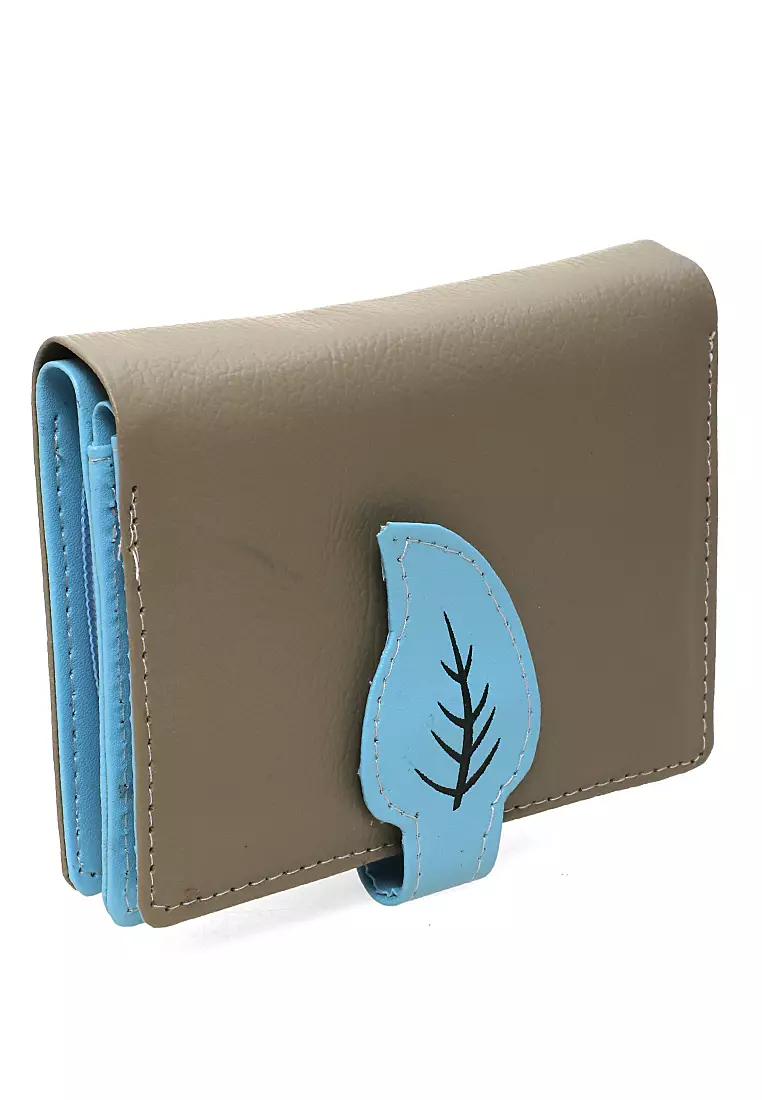 Fecesa Dompet Pendek Lipat Wanita Model Leaf Wallet Casual Many Slot Material Kulit Leather ORIGINAL - Mocca Blue