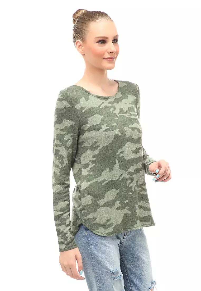 Kinsey Kaos Long Sleeves Atasan Wanita Motif Print Relaxed Fit - Camo