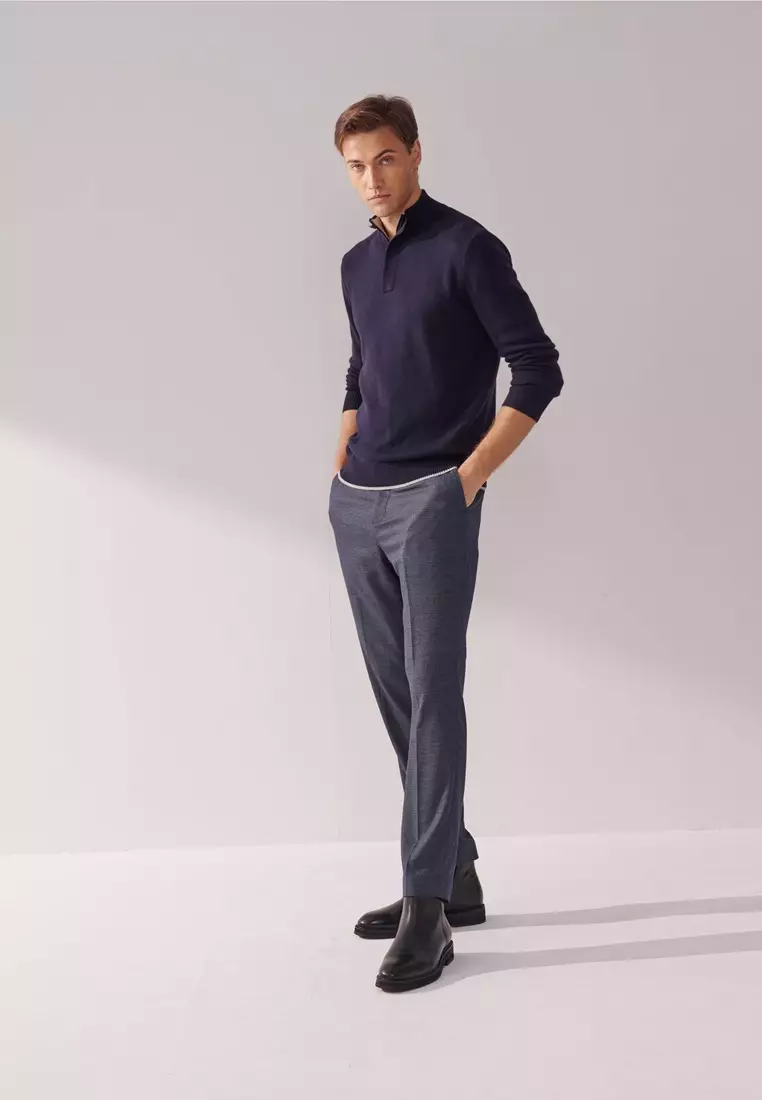 Navy Blue Cashmere Quarter-Zip Sweater