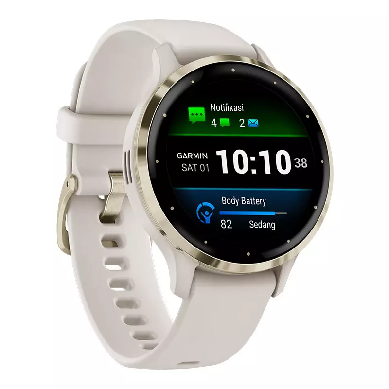 Jam Tangan Unisex Garmin Venu 3S 010-02785-54 Smartwatch Digital Dial Ivory Silicone Band