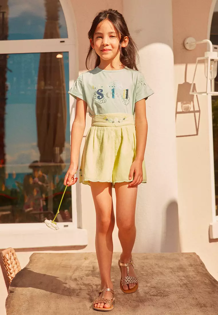 PALE YELLOW EMBROIDERED SHORTS