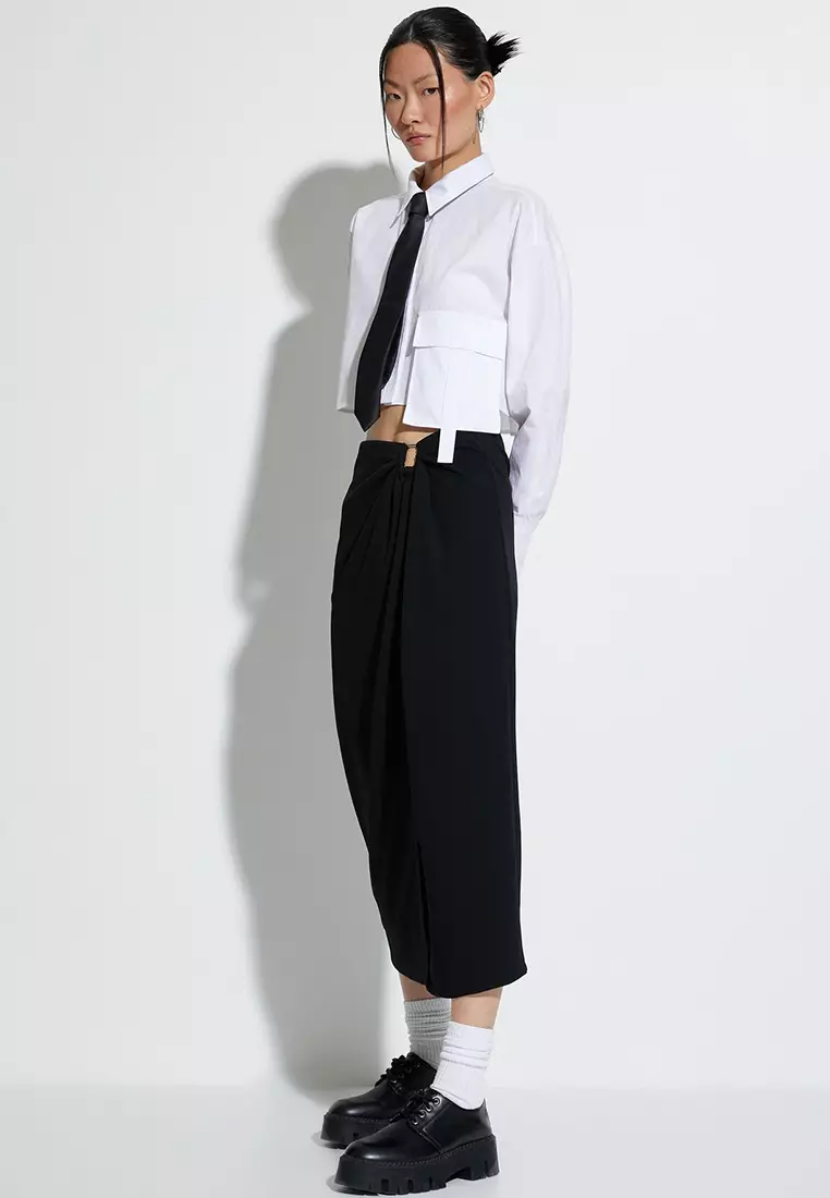 Midi Skirt Metal Accessory Detail with Drape