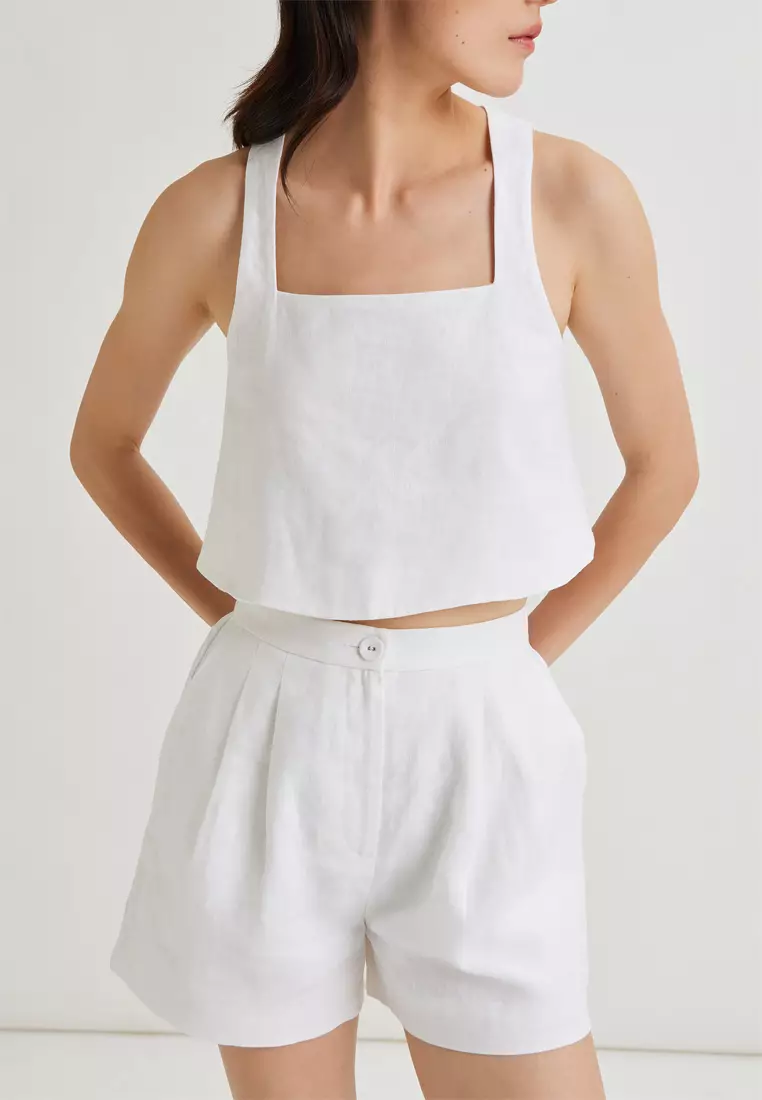 Square-Neck Linen Halter Top