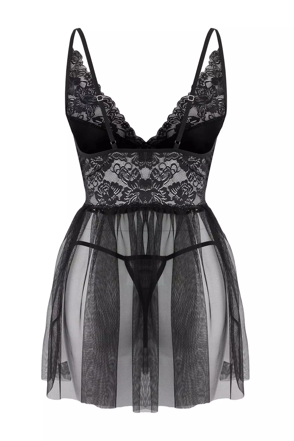 Black Capless Lace Tulle/Mesh Suspender Panty Babydoll/Fantasy Nightgown