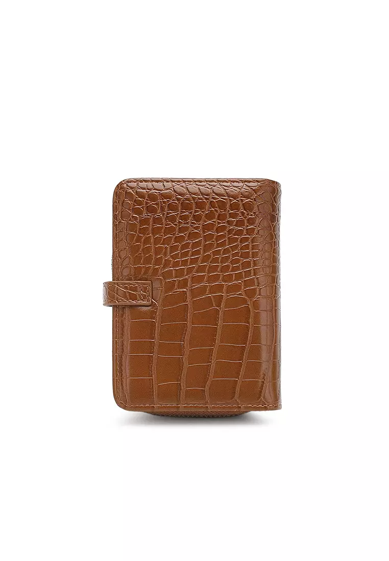 Women's Croc Wallet with Coin Compartment (短錢包) - 棕色