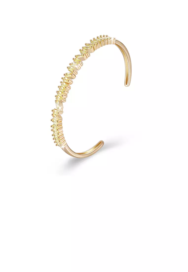 Fashion Plated Champagne Gold Open Bangle with Yellow Cubic Zircon