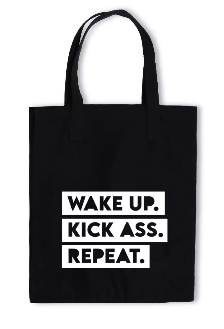 AMC90 totebag aesthetic kanvas pria wanita hitam black wake up kick ass