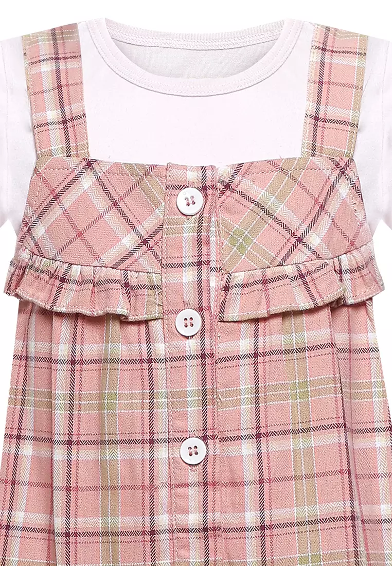 Qna Girl Mahdyah Overall Dress Midi Anak Salem Motif Kotak