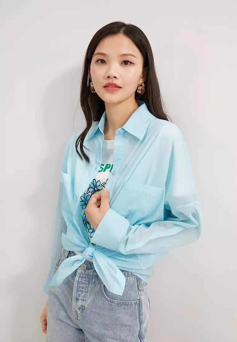 Loose Fit Semi Sheer Button Blouse