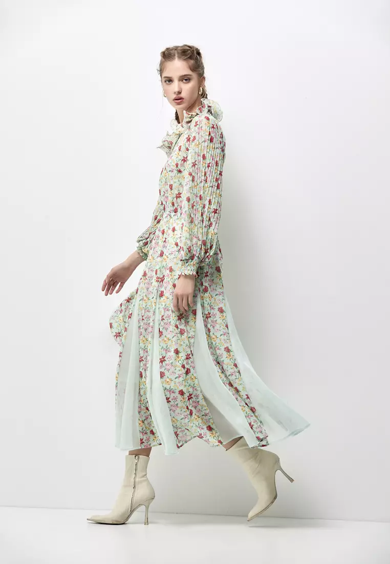 Bold Floral Print Chiffon Maxi Dress