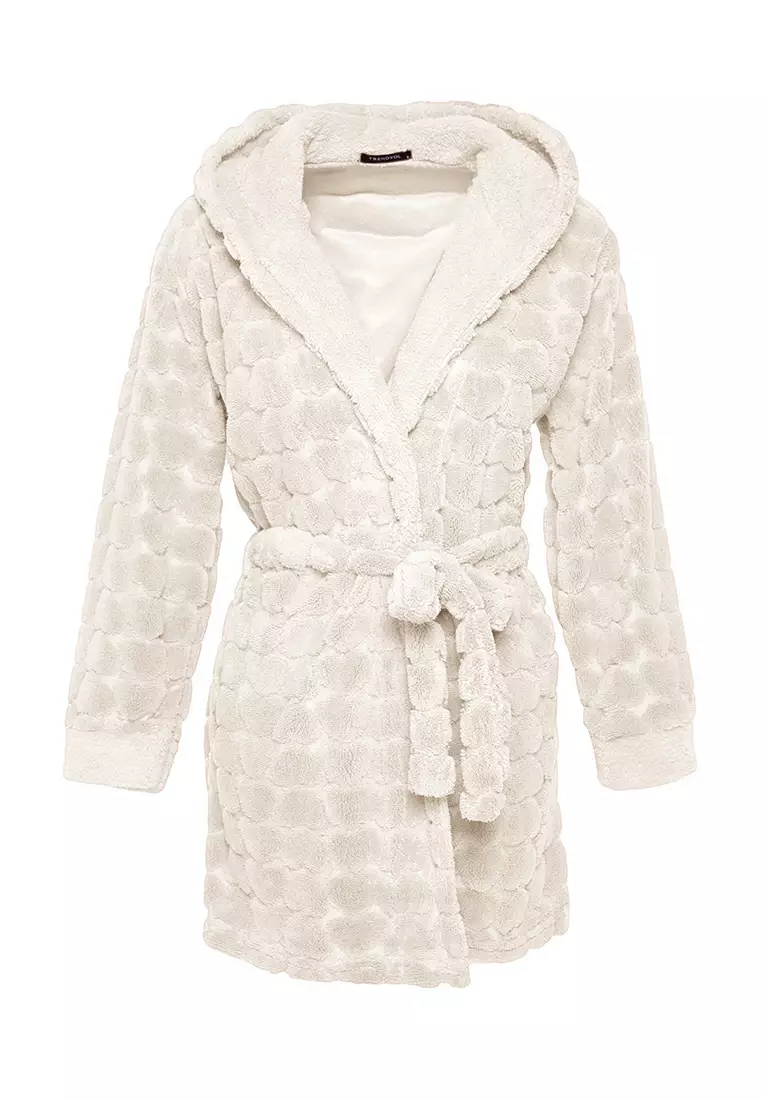 Ecru Belted Heart Polar Winter Knit Dressing Gown