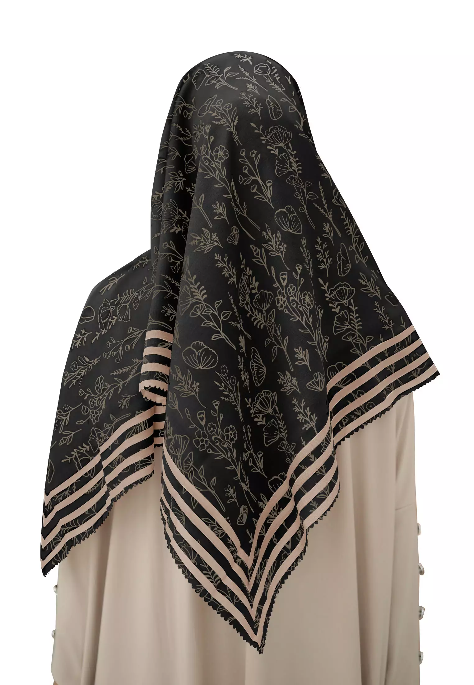 Cotton Bee - Rania Printed Scarf | Hijab Segiempat Motif 130x130 - Black
