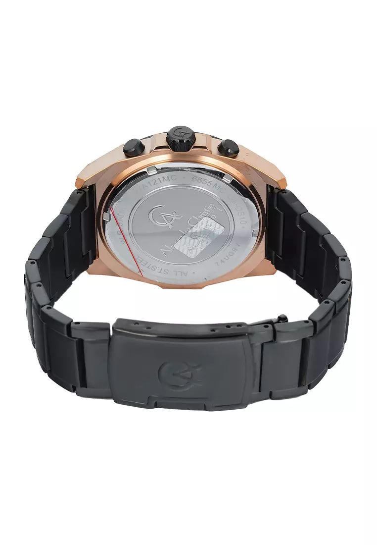 Alexandre Christie - Jam Tangan Chronograph Pria - Rosegold Black - Stainless Steel - 6655MCBBRBA
