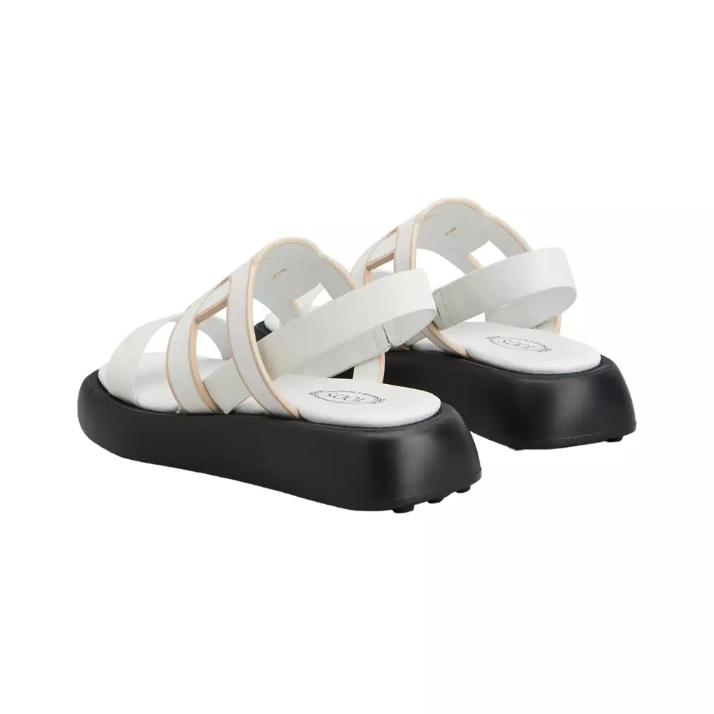 [4.4PRIL KEJUTAN HARGA] Chain Cut-Out Calfskin Leather Kate Sandals Cream