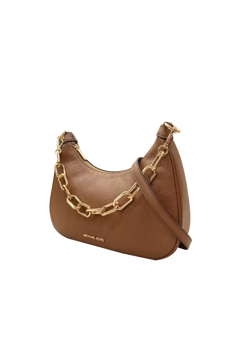 Michael Kors Cora Large Shoulder Bag Chain Zip Pouchette In Luggage 35S2G4CW3L