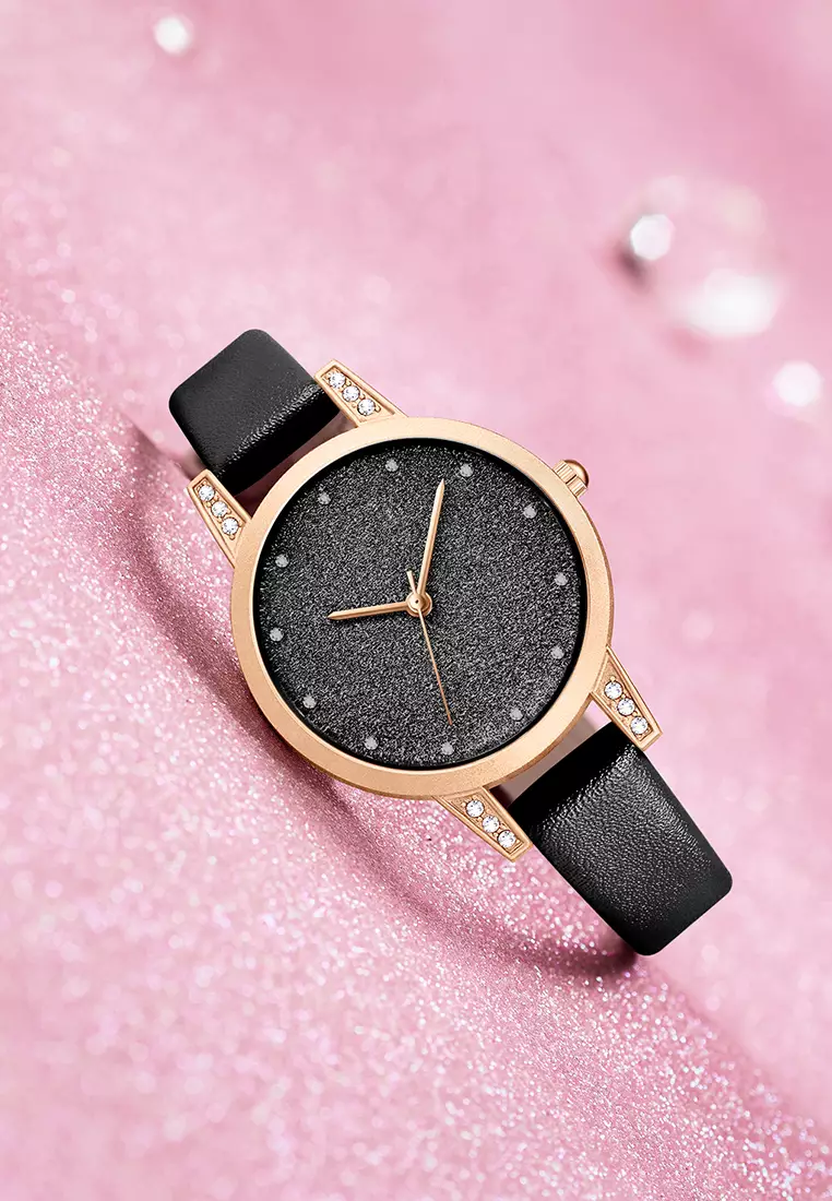 jam tangan wanita Kuarsa Gelang Kulit Sederhana Jam Tali kulit dengan gelang