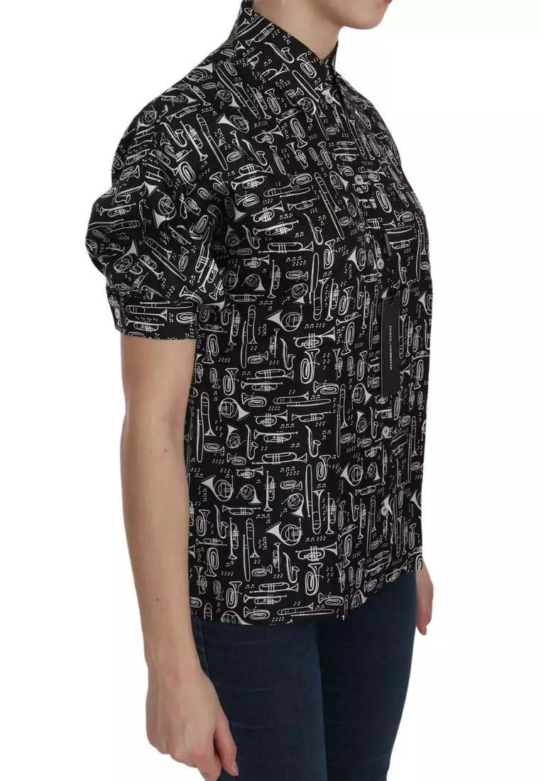 Silk Musical Instrument Print Shirt