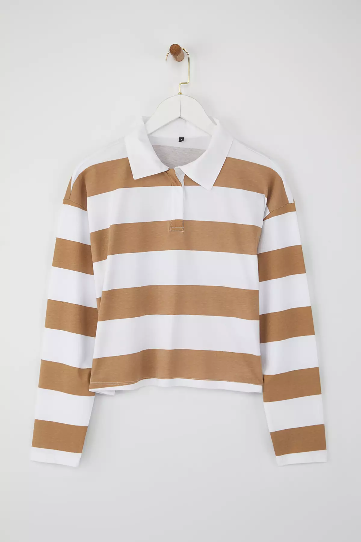 Teen Mink Striped Polo Neck Relaxed Crop/Comfortable Short Knit T-Shirt Twoaw26Ts00011