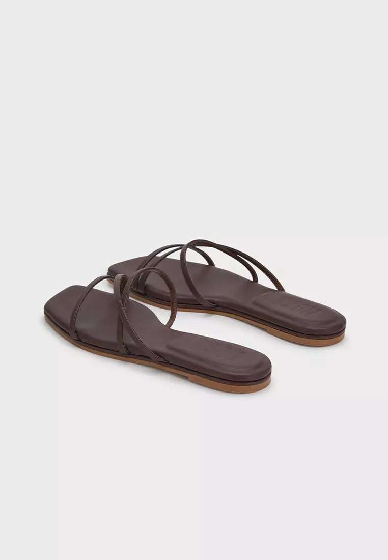 CLOUDFOAM CUSHIONED SQUARE TOE STRAPPY FLAT SLIDES