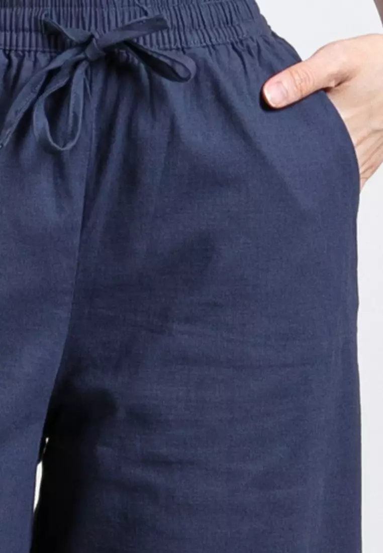 Forest Ladies Stretchable Cotton Linen Elastic Waist Wide Leg Pants Women Long Pants | Palazzo - 810473-33Navy
