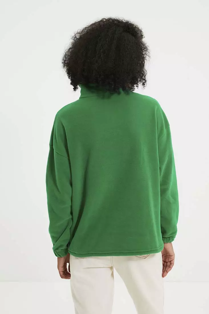 Zipper Detail Fleece Knitted Sweatshirt