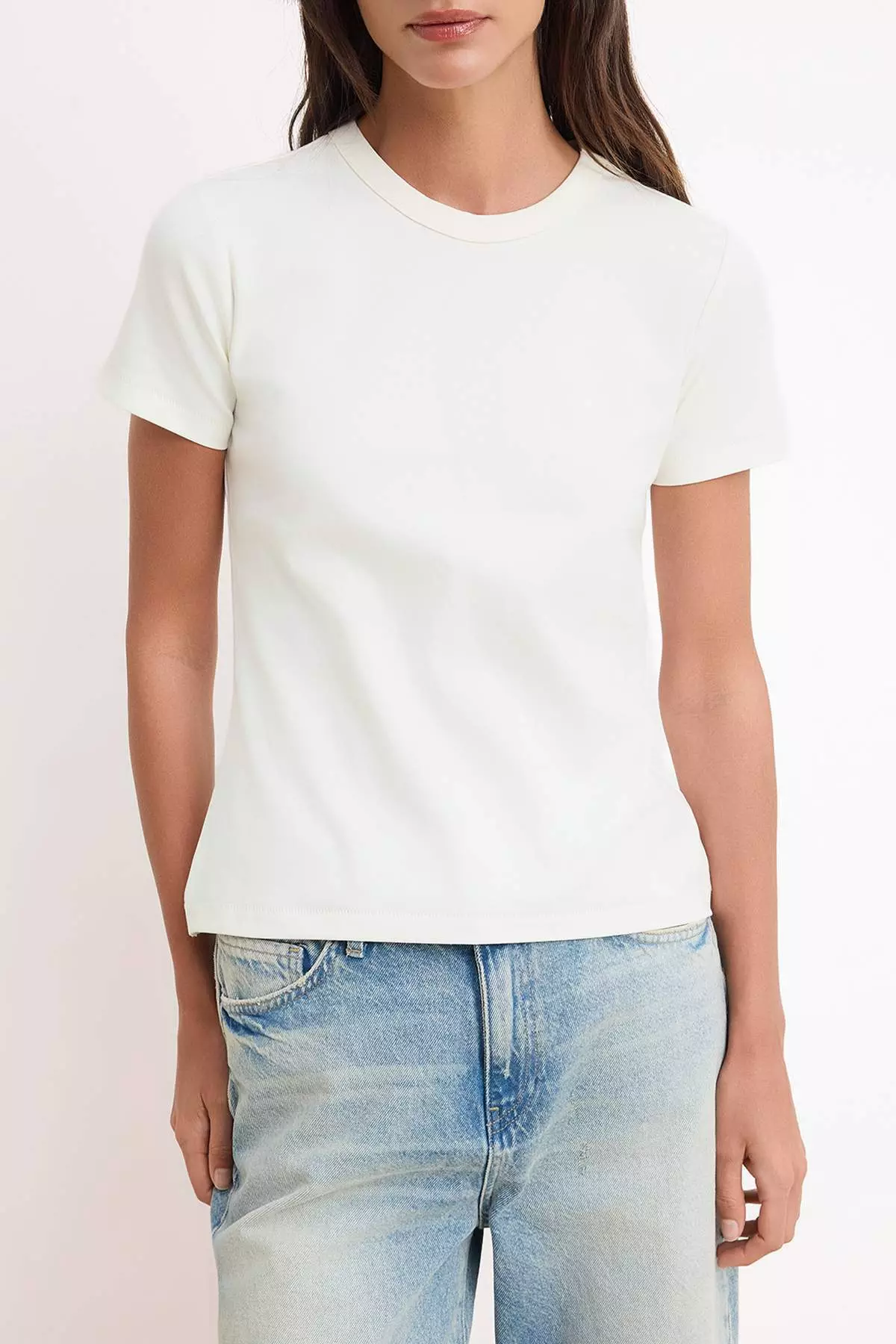 Ecru Basic Regular/Normal Fit Short Sleeve Interlock Knitted T-Shirt Twoss26Ts13