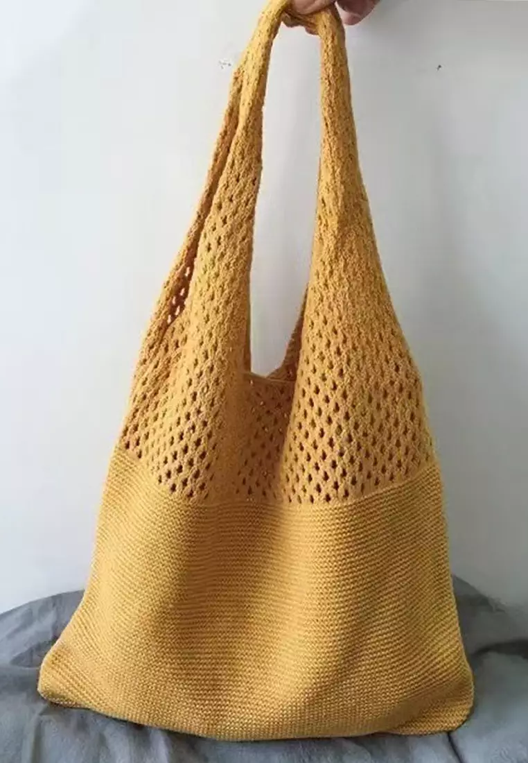 2025 New Vintage Hollow Woven Tote Bag Large Capacity Shopping Bag CA080701