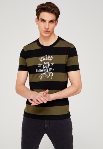 Sisley green Striped T-shirt with Print AE854AA1FCDCD5GS_1