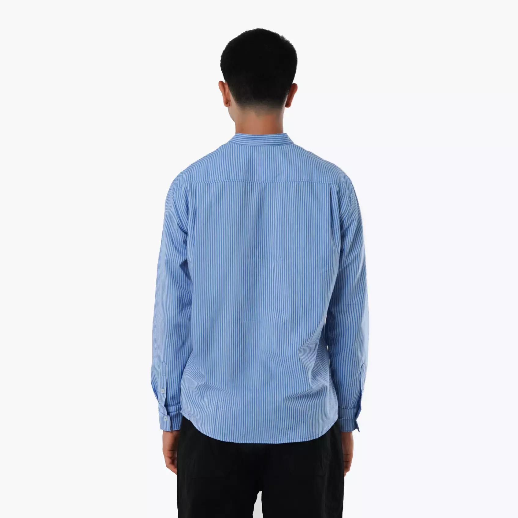 CELCIUS Round Colar Linen Kemeja Stripes LIN001762C Biru