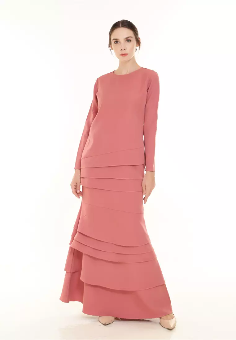 Isabella Multi Layer Kurung Modern in Salmon Pink