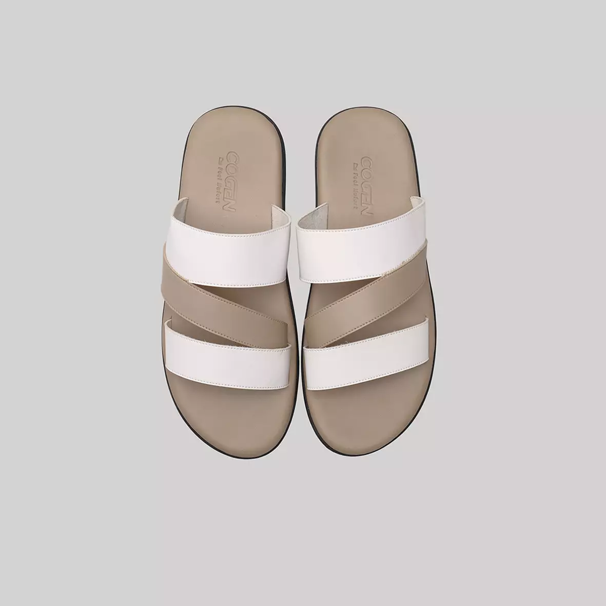 Cogen Sendal Pria Sandal Kulit Nyaman - Feel Nufort - Cello Creme White