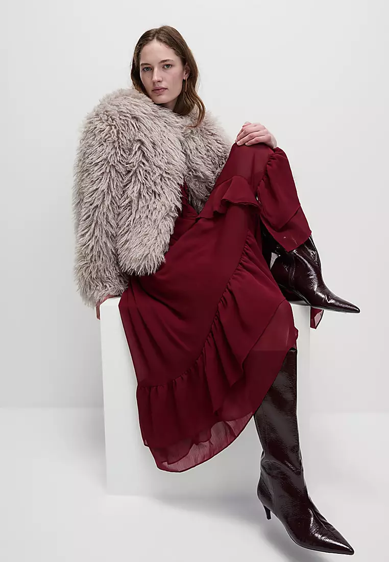 V-Neck Frill Detail Midaxi Smock Dress