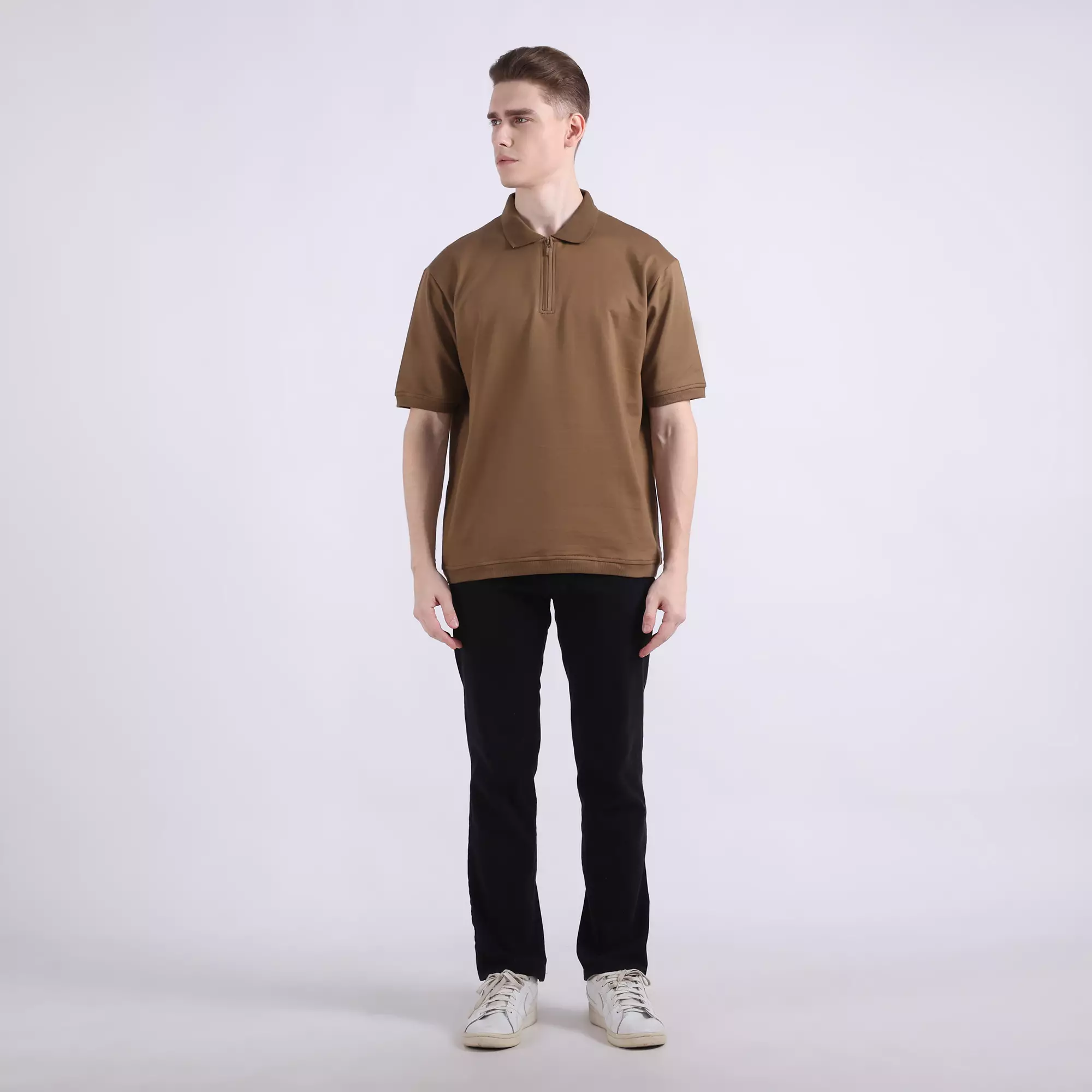 LARUSSO Resort Collection - Asher Zip Polo Shirt - Sepia Brown