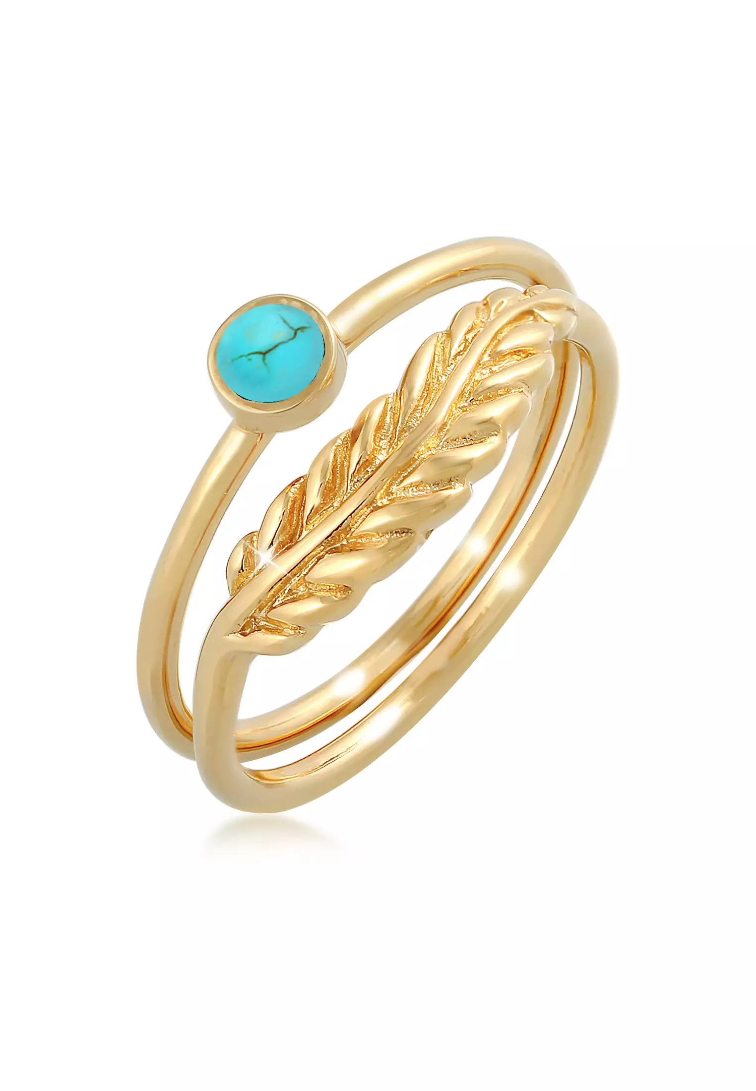 Buy ELLI GERMANY Ring Set Feather Howlite Turquoise Boho Summer