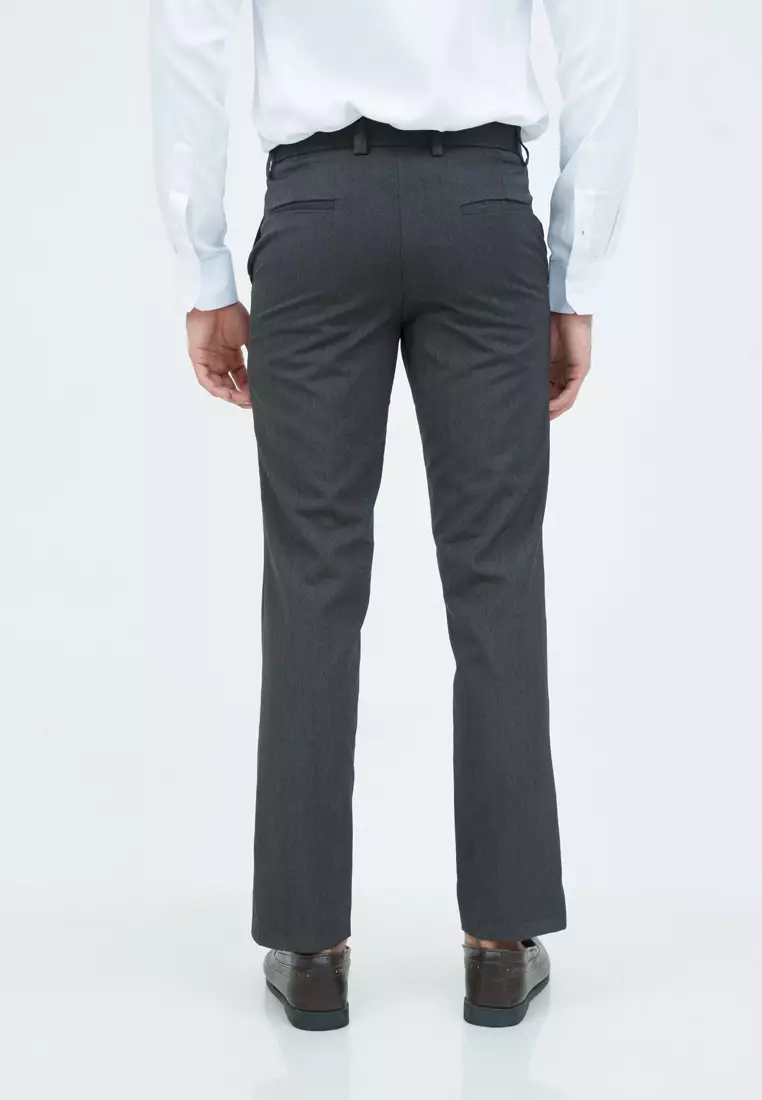 Celana panjang slim fit pria kerja formal garis halus hitam houseofcuff