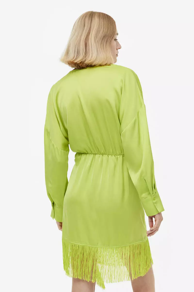 Buy H&M Fringe-trimmed satin wrap dress 2026 Online | ZALORA Philippines