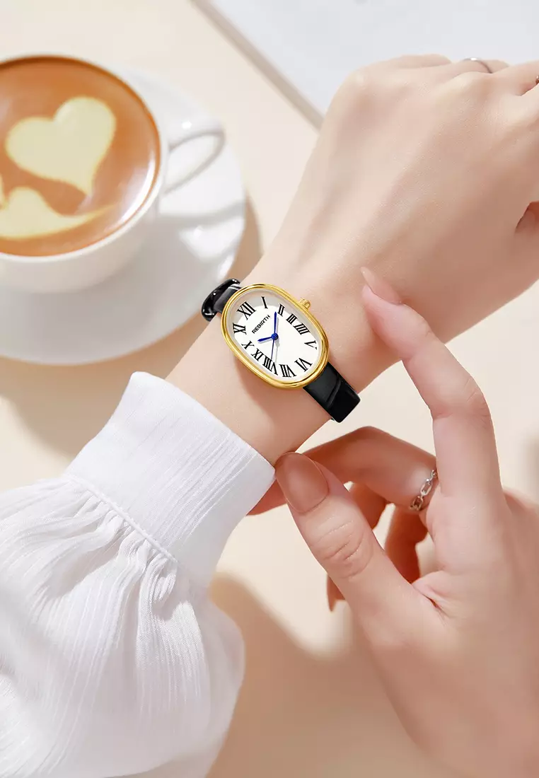 Jam Tangan Wanita Original Anti Air Korean Style Tali Kulit Jam Tangan Cewek black