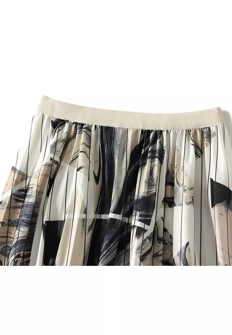 Ink Printing Pleated Skirt AF-D2125