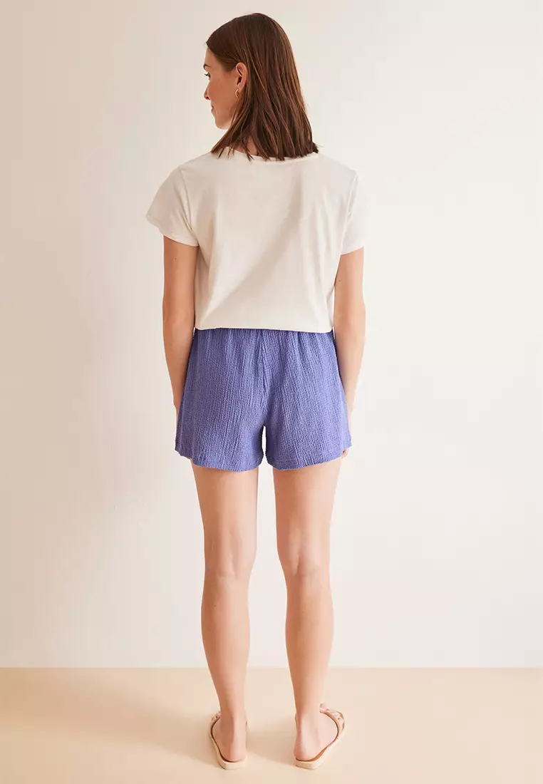 Blue Waffle Textured Shorts