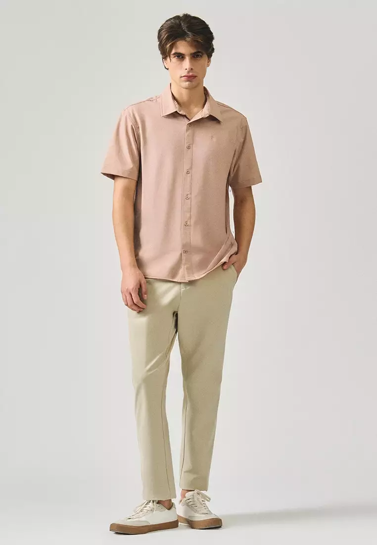 Regular Fit Short Sleeve Shirt In Stretch Woven Fabric