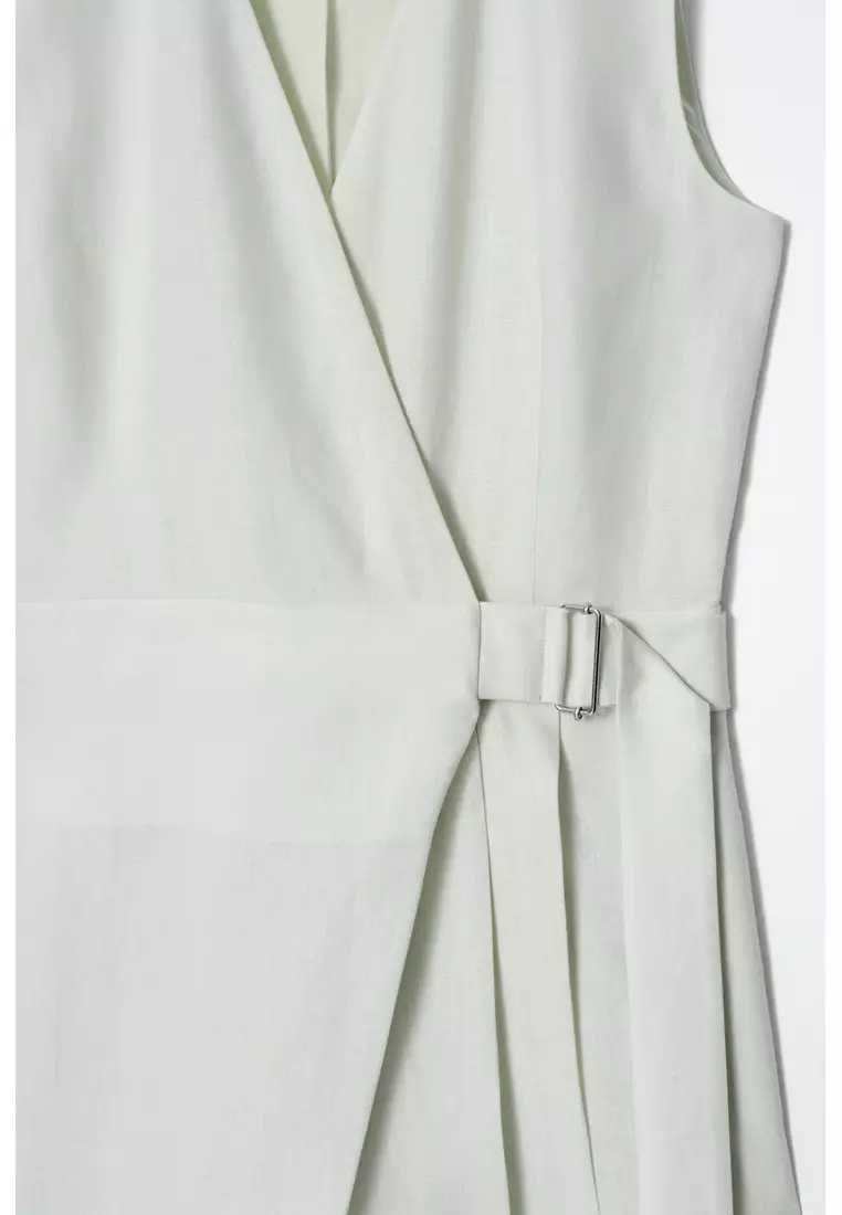 WRAP-FRONT LINEN JUMPSUIT