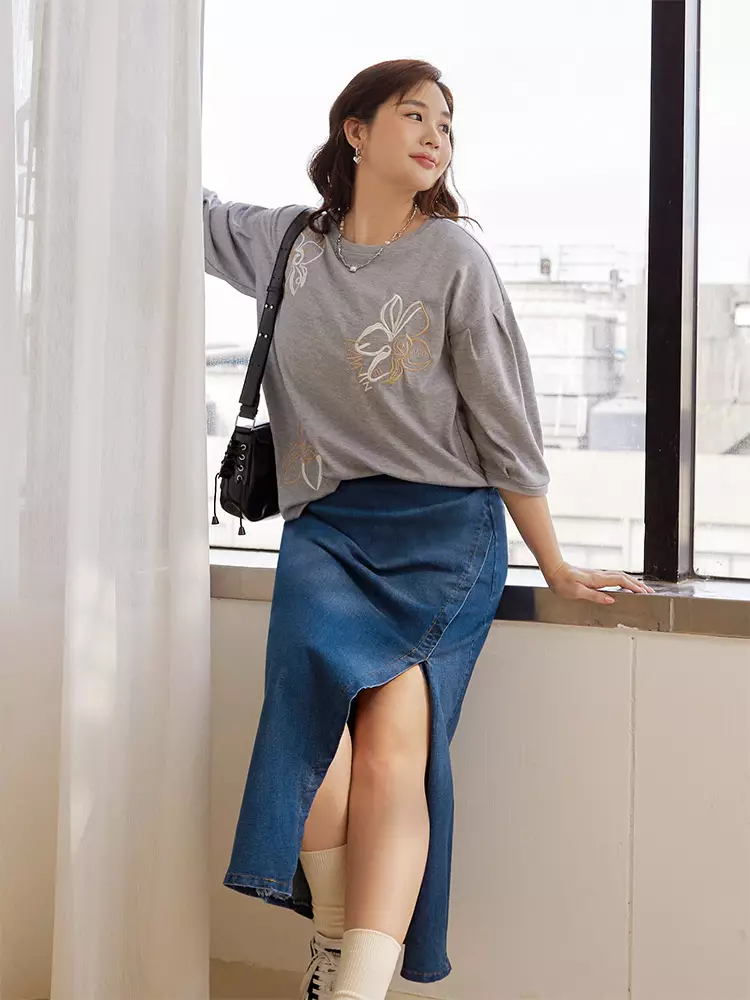 Split hem bodycon denim long skirt [CA2970]
