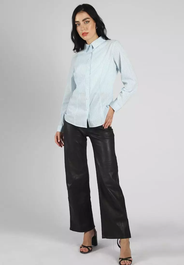 Kemeja Lengan Panjang Pierre Cardin Wanita Diane Light Blue Check