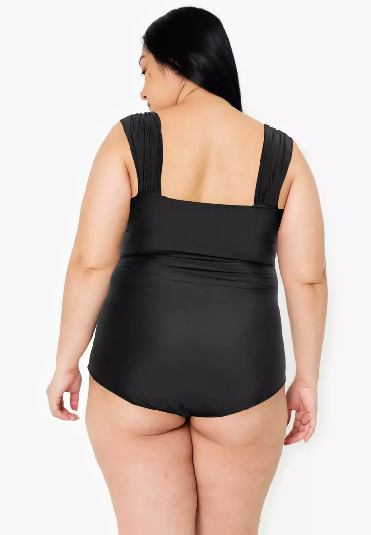 Pleated Wide Strap One Piece Swimsuit